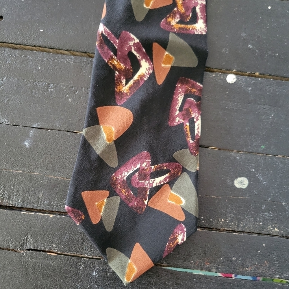 Enrico Coveri Men's Dress Tie Black Rust Orange Dark Green Burgundy Pattern